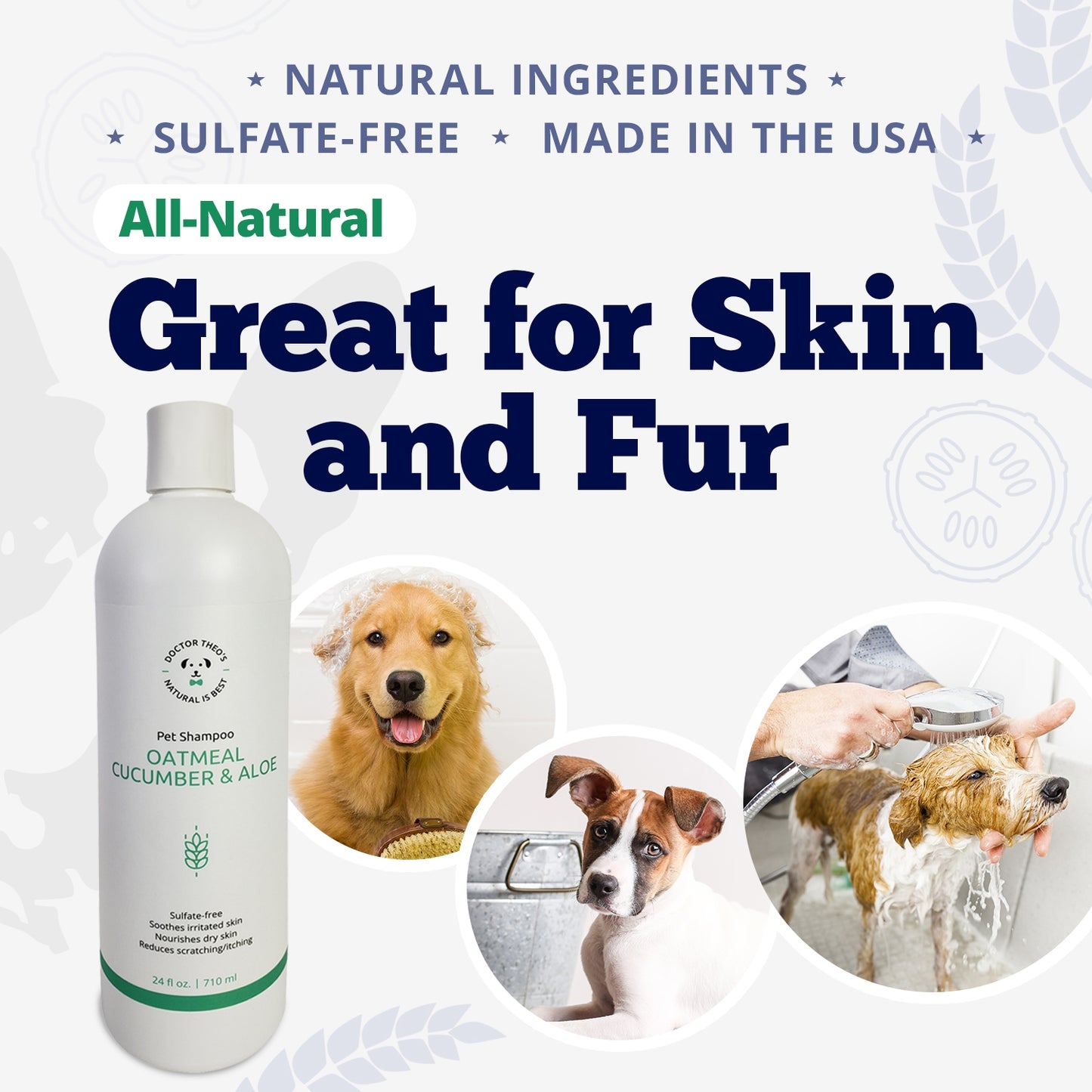Dr. Theo's Dog Shampoo - Oatmeal, Cucumber & Aloe - Made in USA - 24 oz