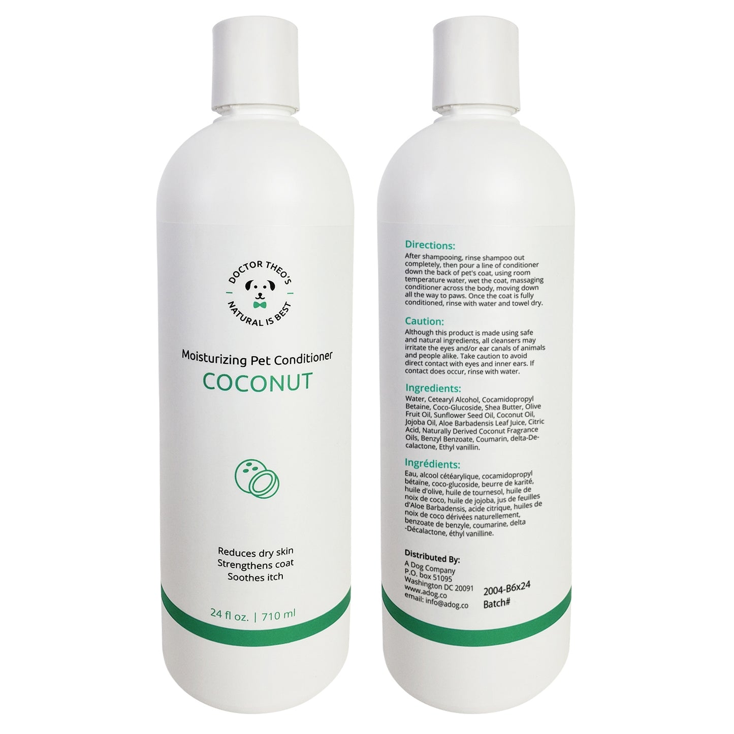 Dr. Theo's PH Balanced Pet Conditioner - USA Made - Coconut - 24 oz