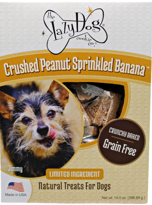 Galletas en caja Lazy Dog – Maní triturado y banana espolvoreada