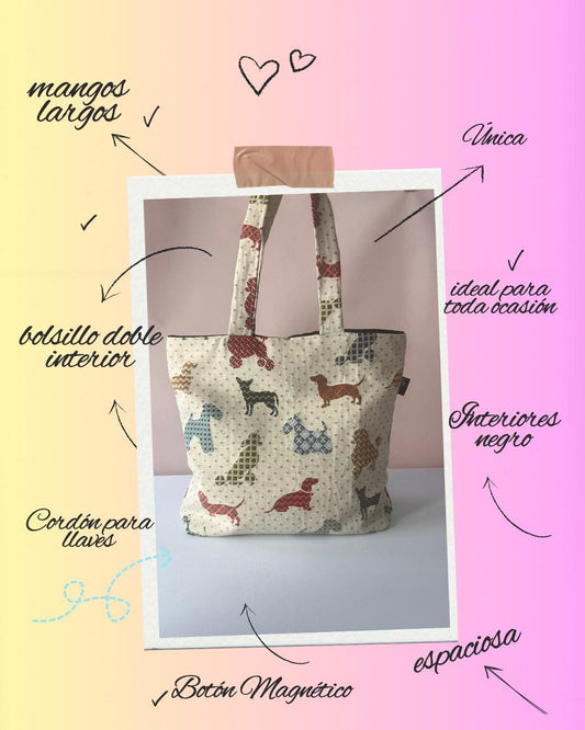 Bolso Tote Diario para Amantes de los Perros, Bolso Espacioso Hecho a Mano