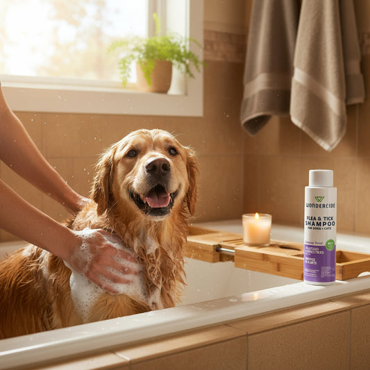 Champú líquido contra pulgas y garrapatas para perros y gatos con romero de Wondercide (12 oz)
