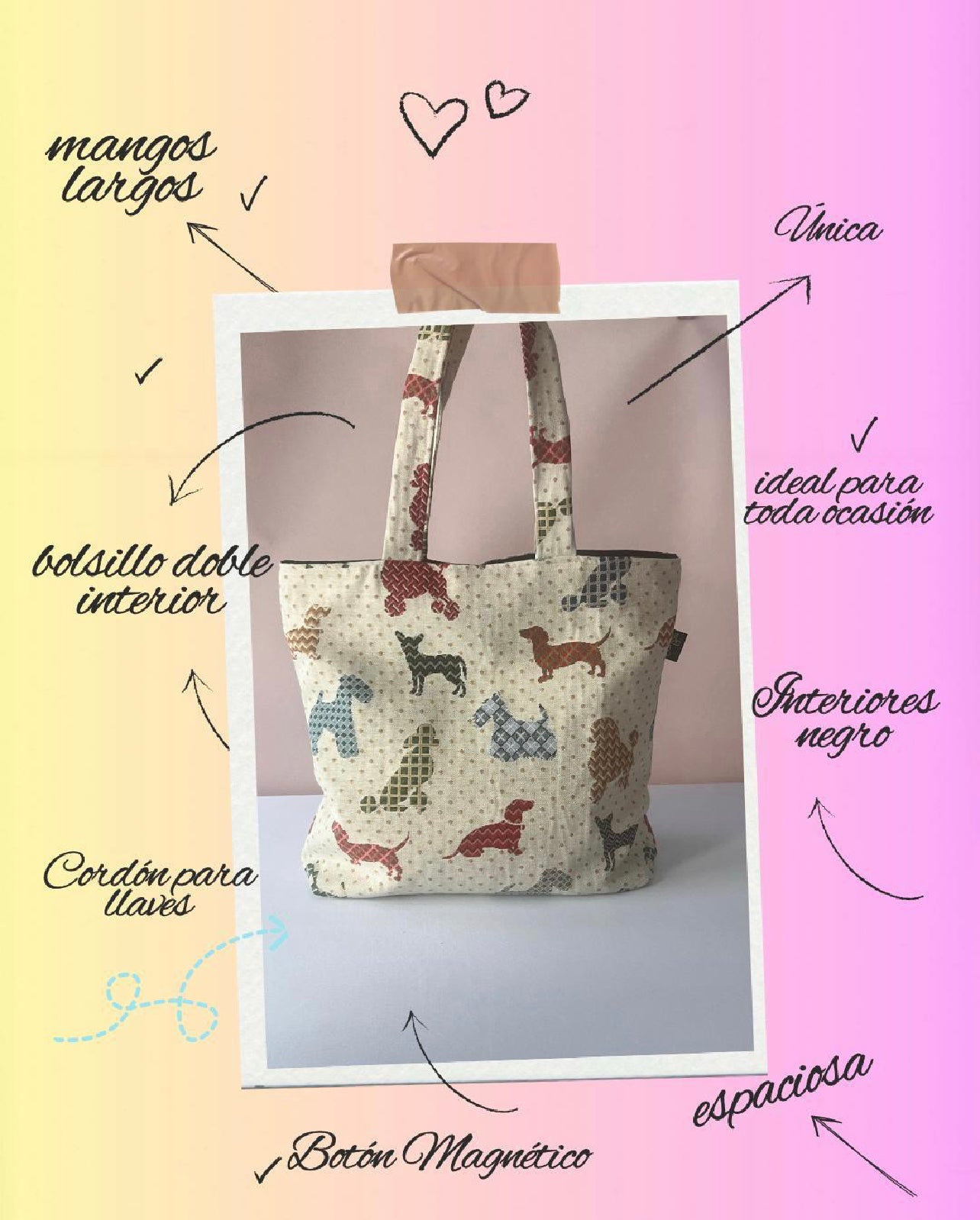 Bolso Tote Diario para Amantes de los Perros, Bolso Espacioso Hecho a Mano