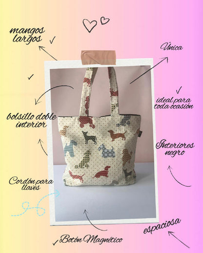 Bolso Tote Diario para Amantes de los Perros, Bolso Espacioso Hecho a Mano