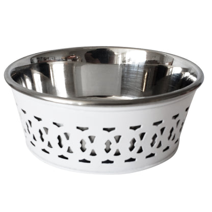Tazón para perro estilo granja rural de acero inoxidable, blanco, 16 oz