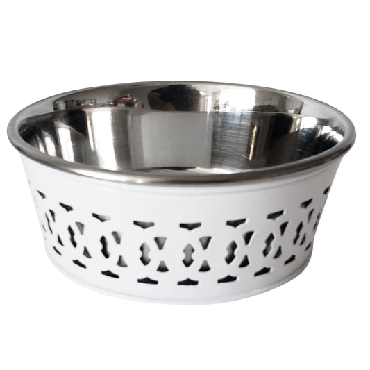Tazón para perro estilo granja rural de acero inoxidable, blanco, 16 oz