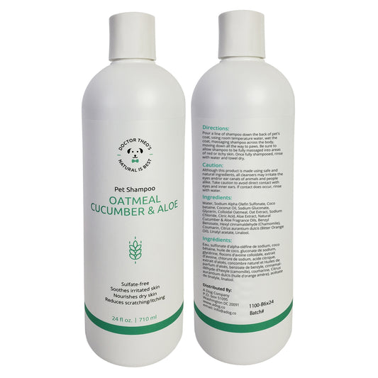 Dr. Theo's Dog Shampoo - Oatmeal, Cucumber & Aloe - Made in USA - 24 oz