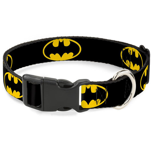"COLLAR DE CLIP DE PLÁSTICO - ESCUDO DE BATMAN NEGRO/AMARILLO".